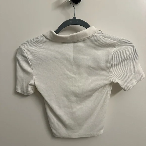 Zara Cream Ribbed Polo Crop Top - Picture 2 of 3